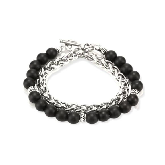 8inch x 8mm Black Matte Stone Bead Franco Bracelet. - Picture 1 of 3